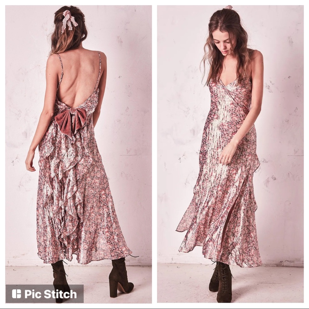 LOVESHACKFANCY Floral Silk Ruffle Slit Dress BNWT